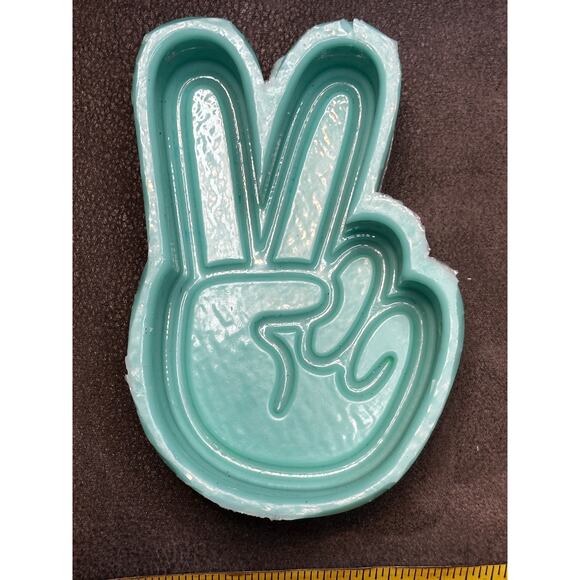 ✌️Peace Sign Silicone Freshie Mold – Teal Blue - Picture 4 of 5